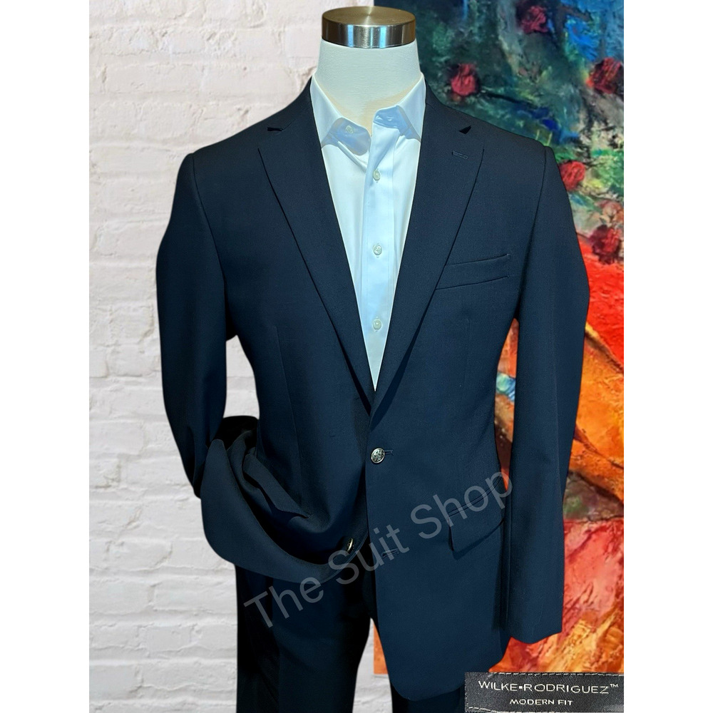 Wilke Rodriguez Mens 42XL Navy Blue Antique Gold Tone Buttons Blazer Jacket